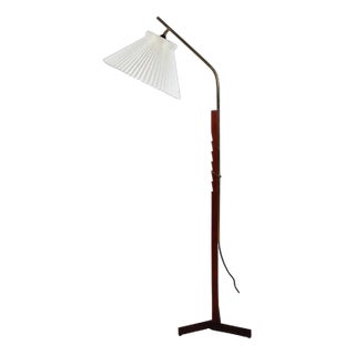 Danish Adjustable Floor Lamp in Teak, Brass and Iron with Le Klint Shade by Svend Aage Holm Sørensen, 1950s For Sale