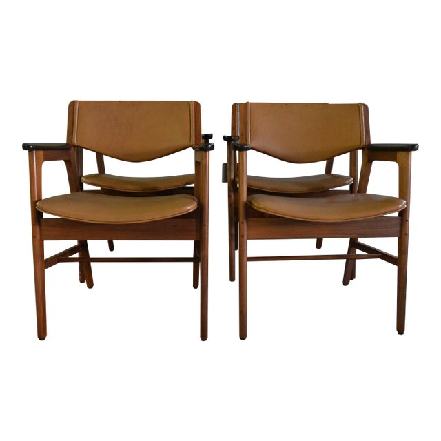 Jens Risom Style Walnut Arm Chairs - Set 4 For Sale