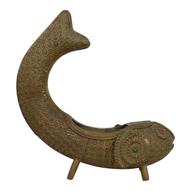 Mid-Century Primitive Brass Fish Vessel For Sale