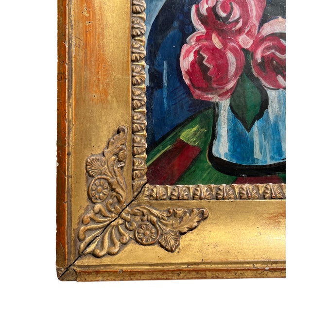 German Expressionist Artist, Still Life with Vase of Flowers, Oil Tempera on Panel, 20th Century, Framed For Sale - Image 4 of 15