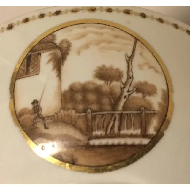 Antique Early 19th Century Chinese Export Porcelain Bowl Decorated with Sepia Landscape For Sale - Image 4 of 11