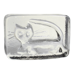Mid Century Modernist Glass Cat Paperweight Modernist Art Glass Cube, Scandinavian Style