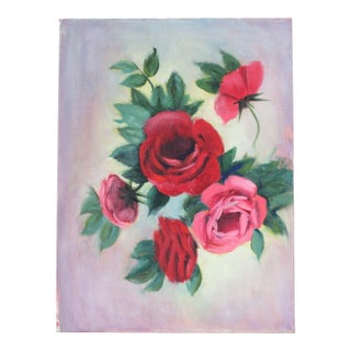 Vintage Roses Oil on Canvas, Still Life For Sale
