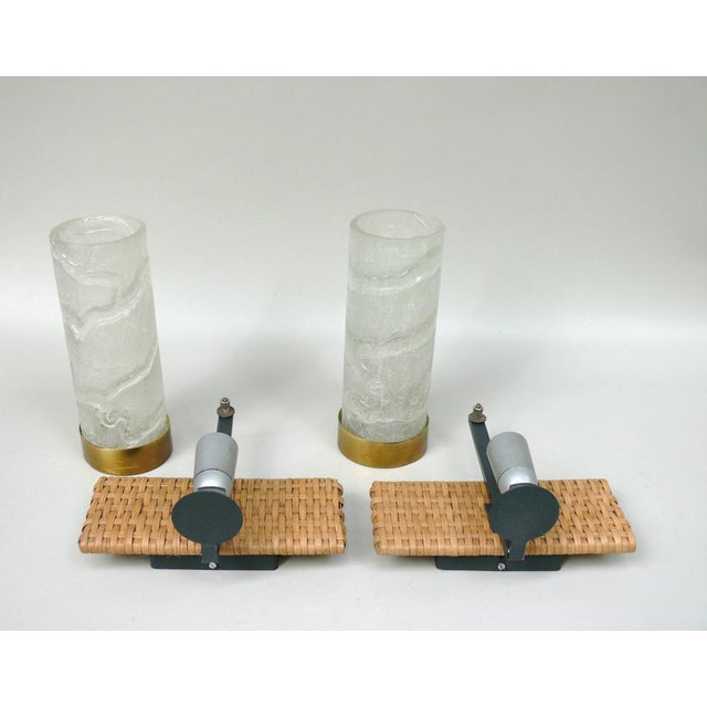 Wall Lights in Ice Glass, Rattan & Brass from Doria Leuchten, 1960s, Set of 2 For Sale - Image 10 of 18