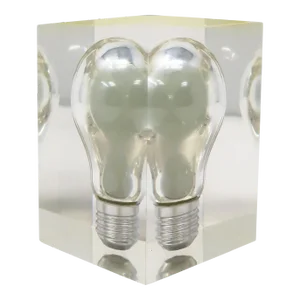 1970s Floating Light Bulb in Lucite Sculpture by Pierre Giraudon