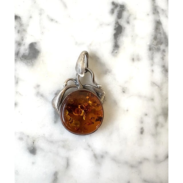 Mid-Century Modern Vintage Sterling Silver Amber Pendant Charm For Sale - Image 3 of 5