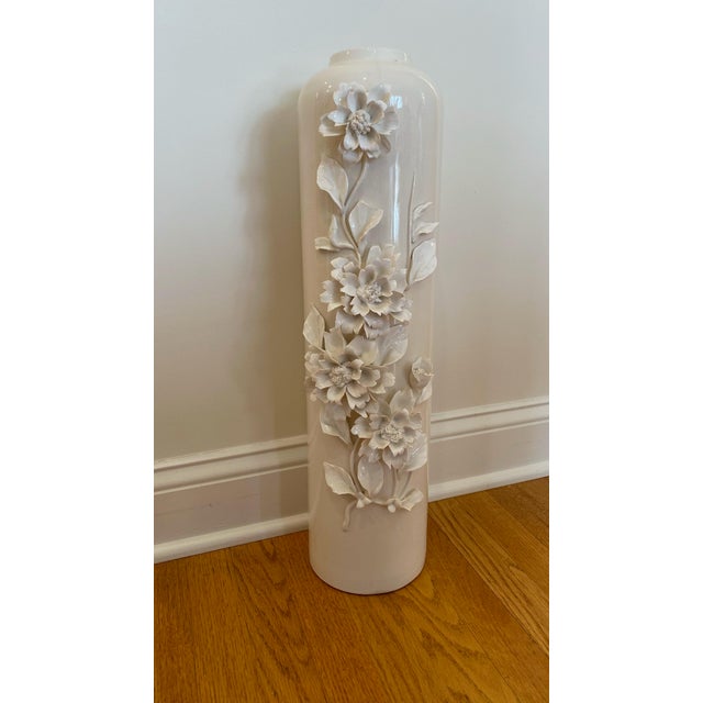 White Textured Porcelain Tall Vase For Sale - Image 4 of 6