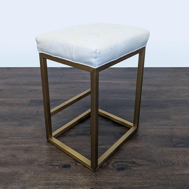 Modern Restoration Hardware Leather Button Tufted Counter Stool For Sale - Image 3 of 12