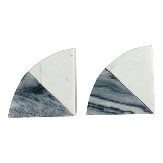 White & Grey Marble Semicircle Bookends – a Pair For Sale