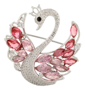 Elegant Swan Brooch/Pendant in 925 Sterling Silver With Pink Cz Feathers by Carat&her