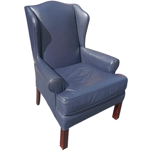Ethan Allen Elevate Your Living Space With This Exquisite Ethan Allen Genuine Leather Wingback Armchair For Sale - Image 4 of 7