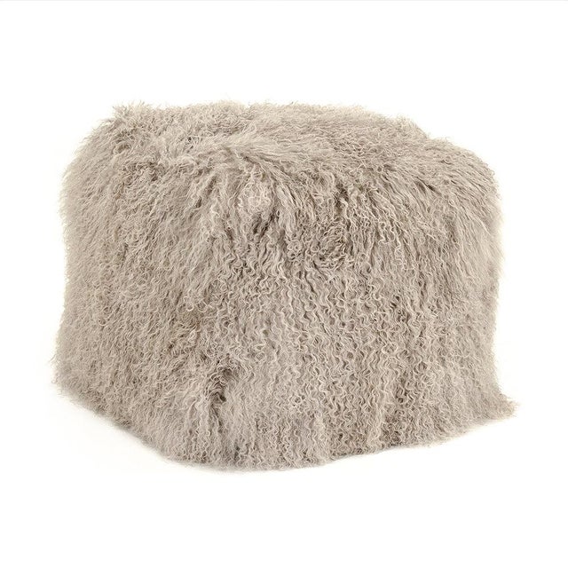 Tibetan Light Grey Lamb Fur Pouf For Sale - Image 4 of 4
