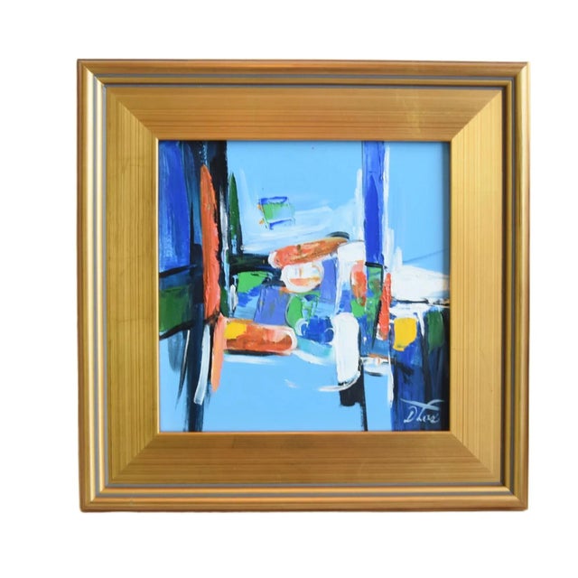 Contemporary Modern Contemporary Colorful Abstract Oil Painting W/ Antiqued Gold Wood Frame For Sale - Image 3 of 7