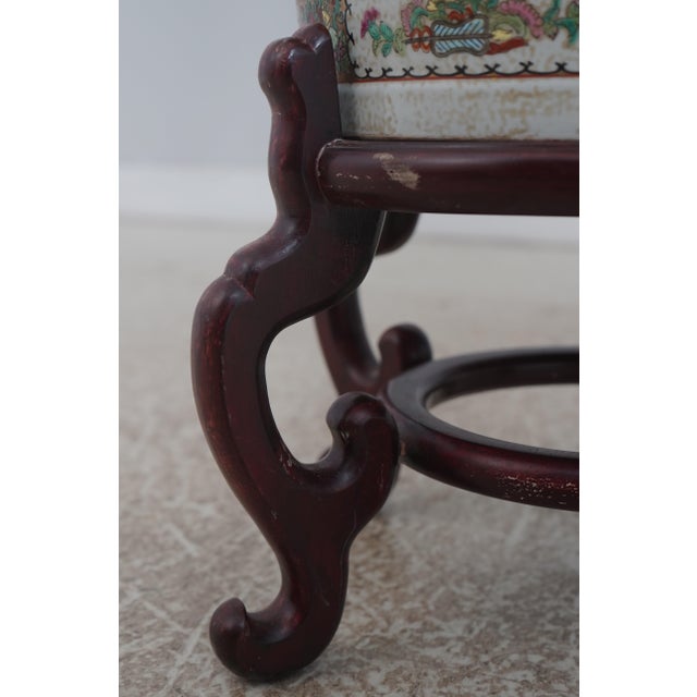 Large Chinese Porcelain Rose Medallion Floor Vase on Stand For Sale In Philadelphia - Image 6 of 13