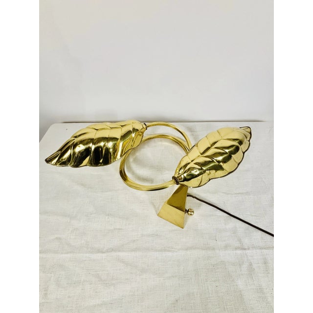 Mid 20th Century Mid-Century Tommaso Barbi & Carlo Giorgi Brass Double Leaf Lamp For Sale - Image 5 of 12
