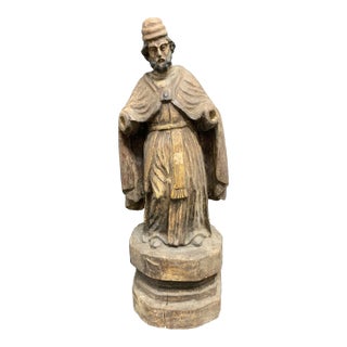 19th Century Carved Wood Religious Sculpture of Saint Augustine For Sale
