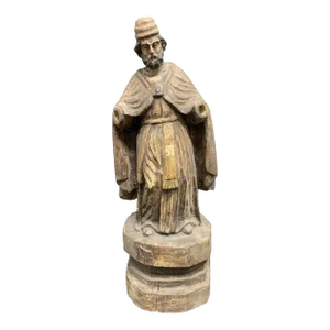 19th Century Carved Wood Religious Sculpture of Saint Augustine