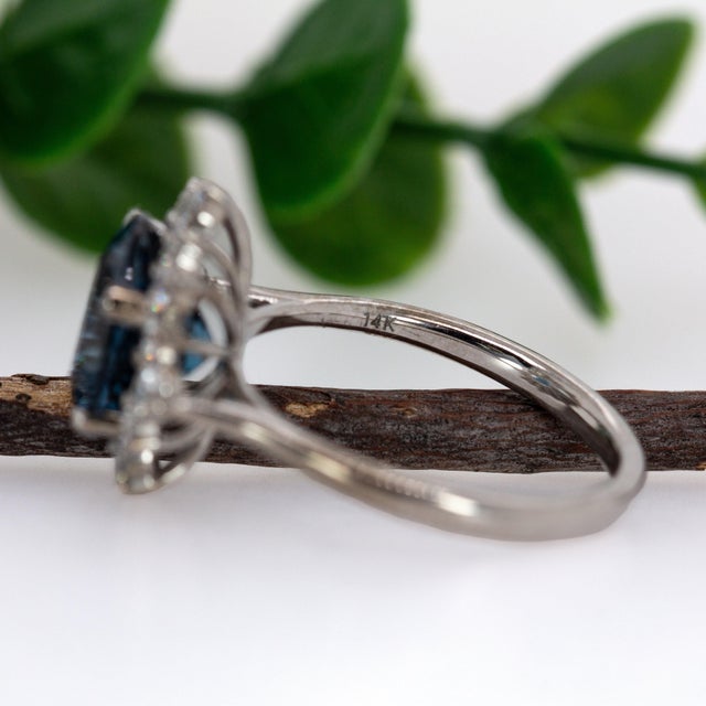 Blue 4.05ct London Blue Topaz & Diamond Ring in Solid 14k Gold, Round 9mm, Size 6.75 For Sale - Image 8 of 8