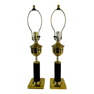 Vintage 1960s Brass Column-Style Table Lamps, a Pair For Sale