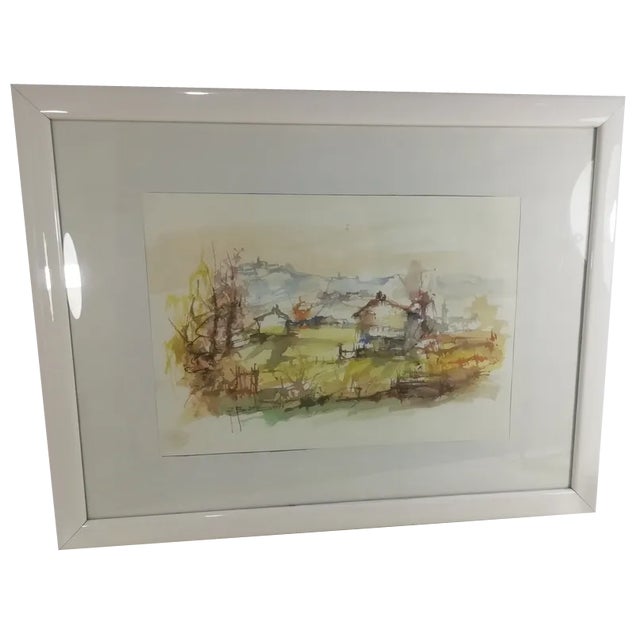 Pasquale Barberis, Landscape, Watercolor, 1970s For Sale