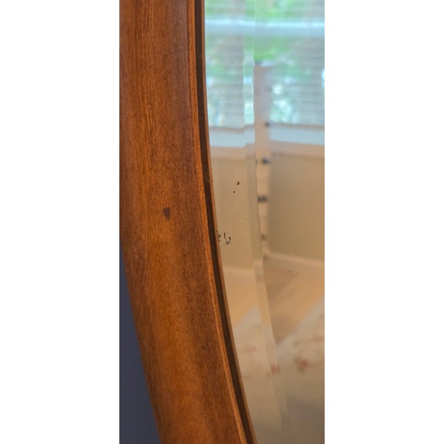 Early 20th Century Vintage Large Oval Wood Frame Beveled Vertical Mirror Ornate 48" For Sale - Image 5 of 12