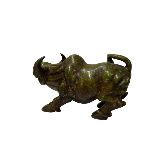 Natural Green Mix Stone Ox Cow Fengshui Artistic Decorative Figure For Sale - Image 4 of 8
