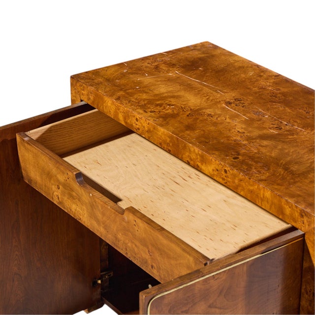 Milo Baughman Style Mid Century Burlwood and Brass Credenza With Hutch For Sale - Image 10 of 11