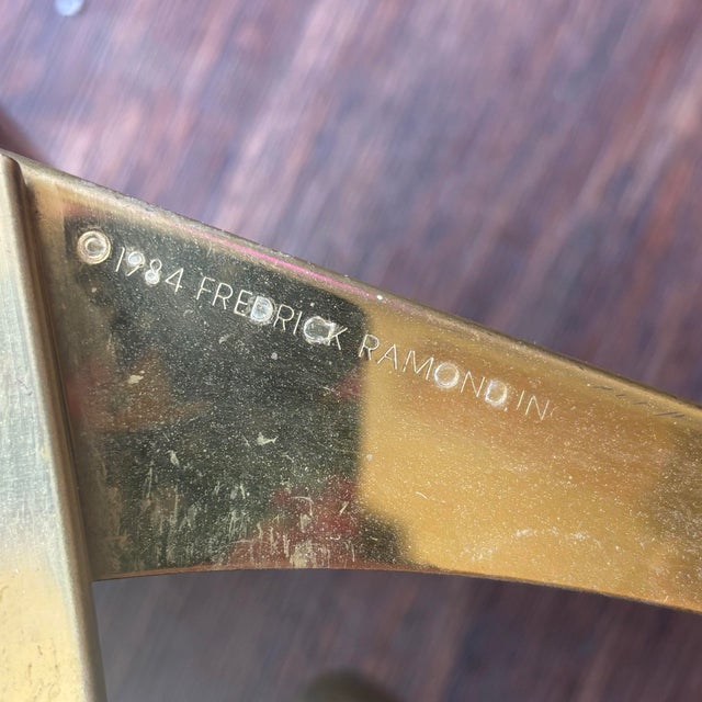 1980s Mid-Century Modern Vintage Fredrick Ramond Brass Chandelier With Oak Accents Circa 1984 For Sale - Image 5 of 8