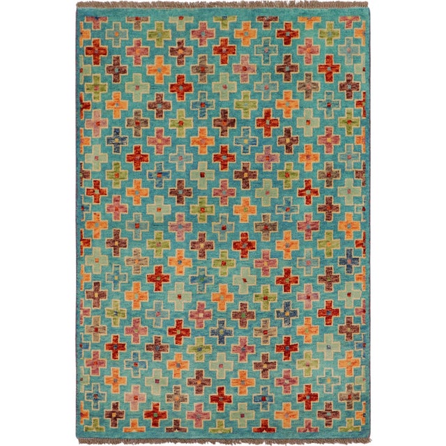 Boho Chic Balochi Nyasia Hand Knotted Wool Rug - 3'4'' X 4'11'' For Sale - Image 10 of 10