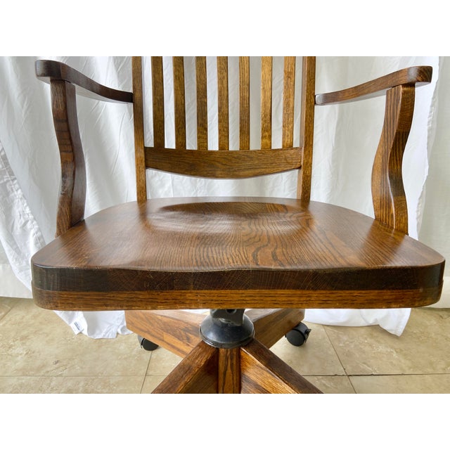 Vintage Solid Oak Swivel Desk Chair Chairish