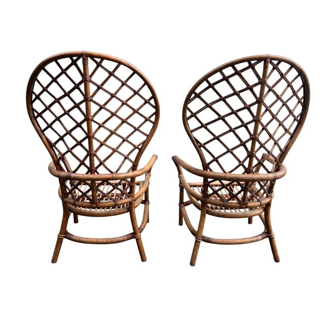 Late 20th Century Ficks Reed Peacock Fan Back Balloon Rattan Chairs a Pair For Sale - Image 10 of 17