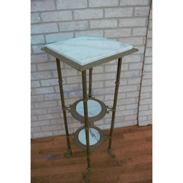 Early 20th Century Antique French Victorian Three Tier Brass and Oxyn Pedestal Stand For Sale - Image 5 of 12