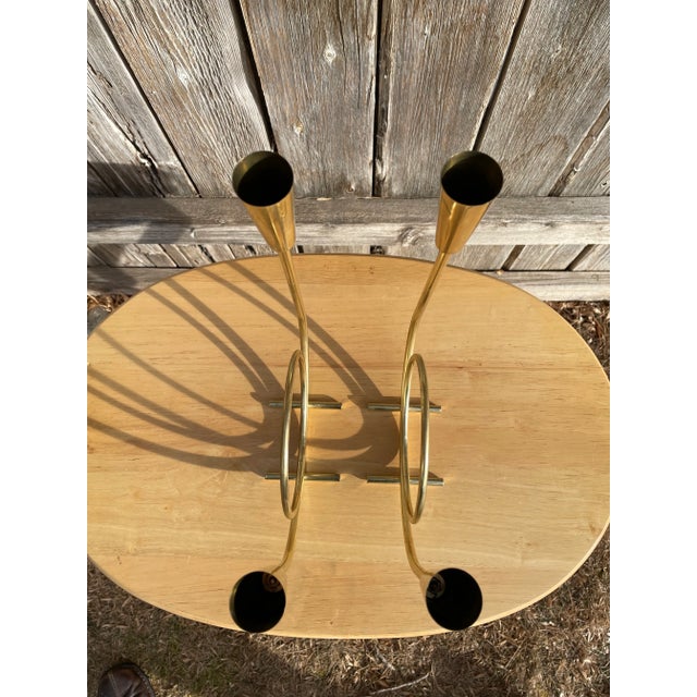 Mid-Century Modern Mid-Century Modern Gold-Tone Metal Candelabras- a Pair For Sale - Image 3 of 12