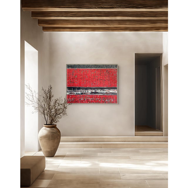 This large-scale original oil painting by Diane Grant reinterprets the visual language of the traditional kilim through an...