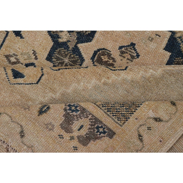 Brown Vintage Turkish Oushak Rug With Beige and Navy Blue Geometric Medallion For Sale - Image 8 of 10