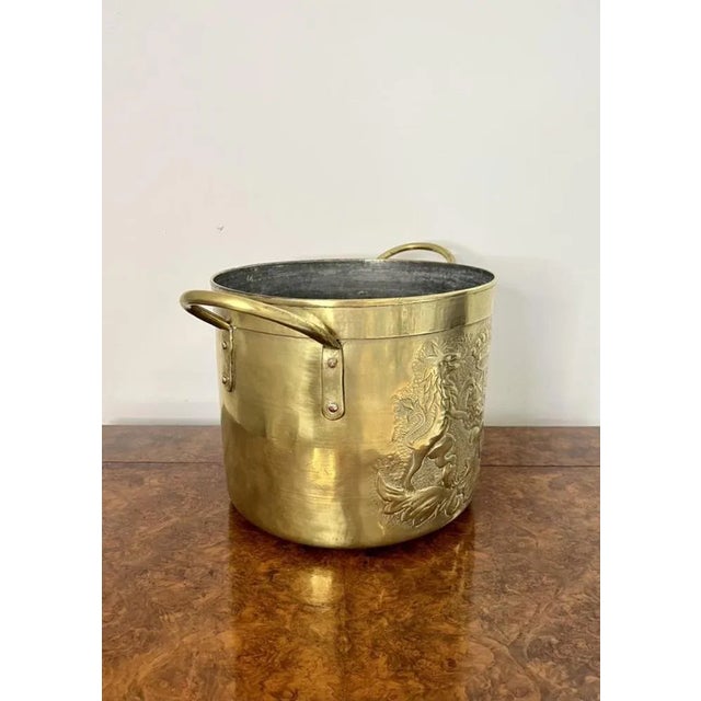 Antique Victorian Circular Brass Coal Bucket, 1880s For Sale - Image 4 of 7