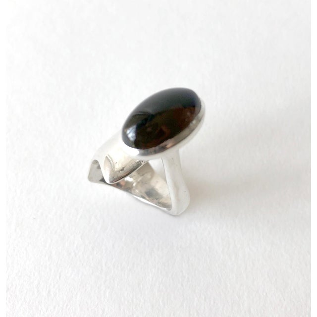 Modern 1970s Smokey Quartz Sterling Silver French Modernist Ring For Sale - Image 3 of 5