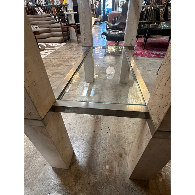 White Console Table by François Catroux in Chrome and Travertine for Angeletti Italy 1973 For Sale - Image 8 of 12