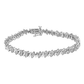 .925 Sterling SIlver 1.00 Cttw Marquise Link Bracelet For Sale