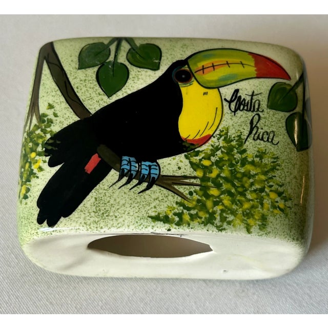 Vintage Palm Beach Chic Hand Painted Toucan "El Paisaje" Napkin Holder, Signed by Artist For Sale In Palm Springs - Image 6 of 11
