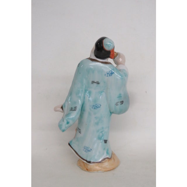 Late 20th Century Fu Xing Chinese Ceramic Figurine Hand Painted Blue Robes With Golden Gourd 5024b For Sale - Image 5 of 11