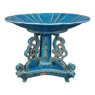 Vintage Turquoise Majolica Centerpiece Stand, 1950s For Sale