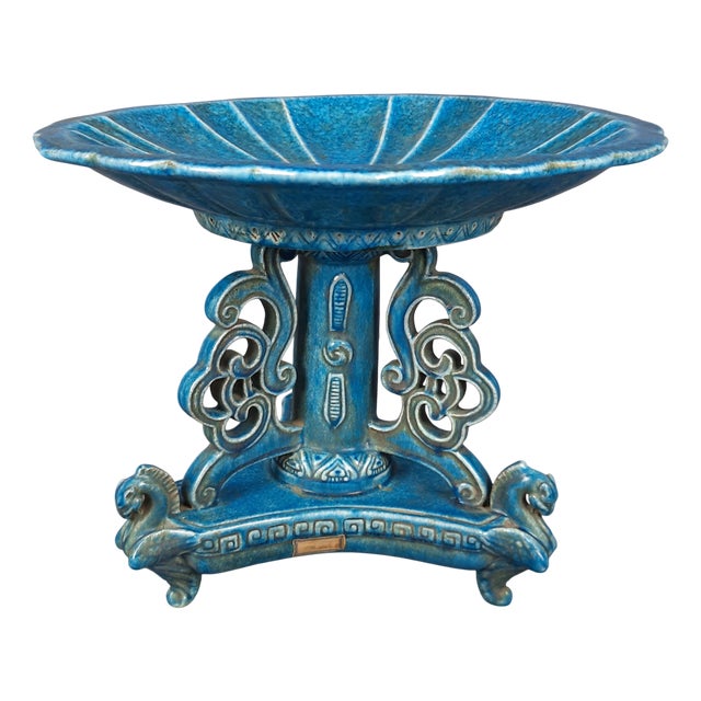 Vintage Turquoise Majolica Centerpiece Stand, 1950s For Sale