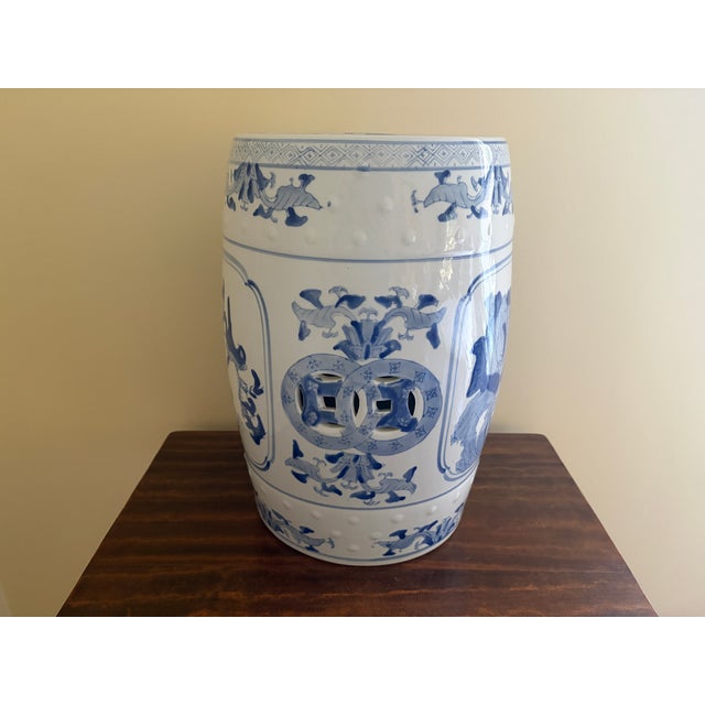 Blue and White Porcelain Chinoiserie Chinese Garden Stool or Side Table For Sale - Image 10 of 10