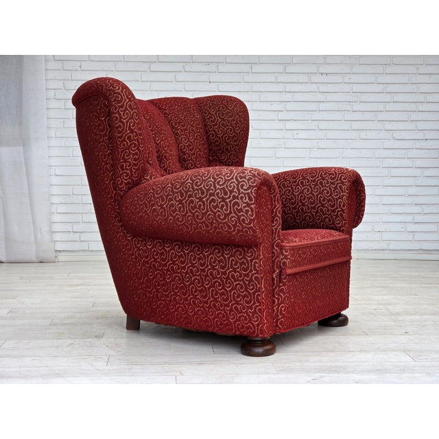 Danish Armchair in Red Wool with Oak Legs, 1950s For Sale - Image 6 of 18