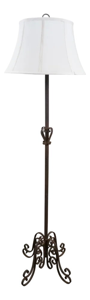Vintage Spanish Revival Two Light Scrolled Wrought Iron Floor Lamp 62"