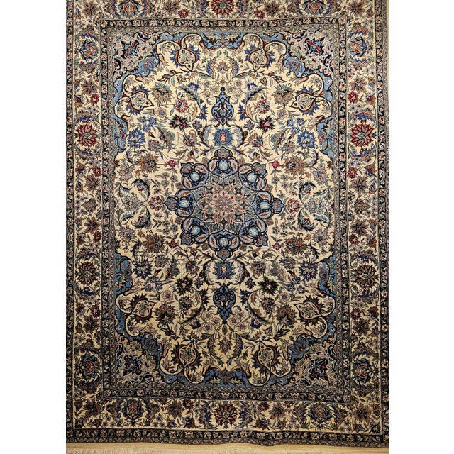 Ivory Vintage Tabriz Area Rug, Handwoven Wool, Floral Pattern, Ivory & Blue, 6’ X 8’ For Sale - Image 8 of 12