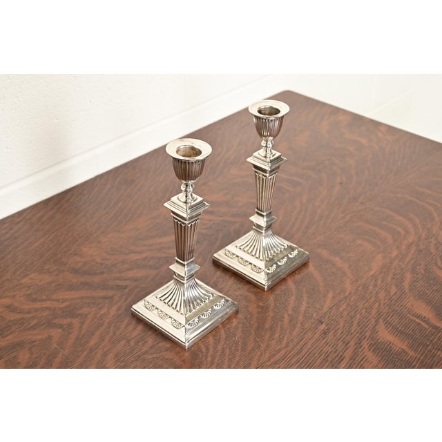 Tiffany and Co. Tiffany & Co. Antique Neoclassical Silverplate Candlesticks, Pair For Sale - Image 4 of 12