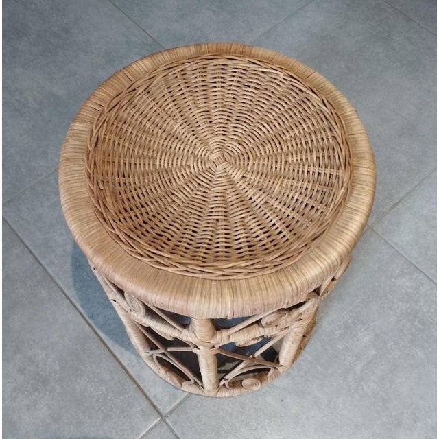 Wood Vintage Peacock Rattan Stool, 1960s For Sale - Image 7 of 10
