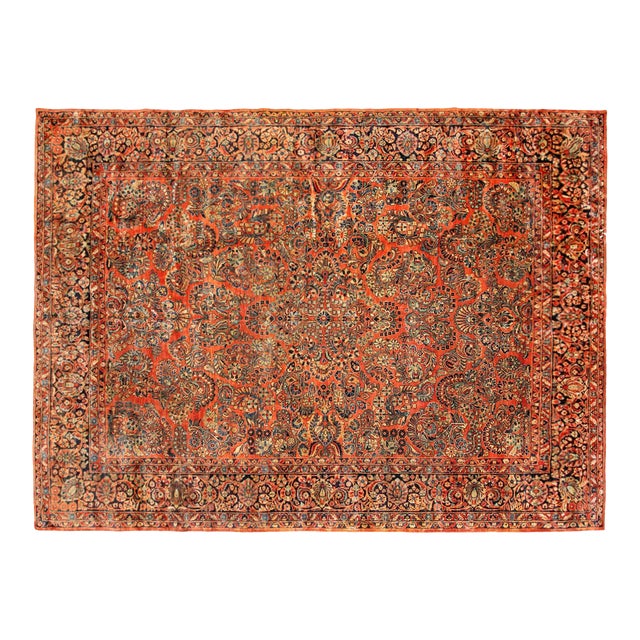 Antique Persian Sarouk Oriental Rug, in Room Size, with Coral Tones, circa 1920 For Sale